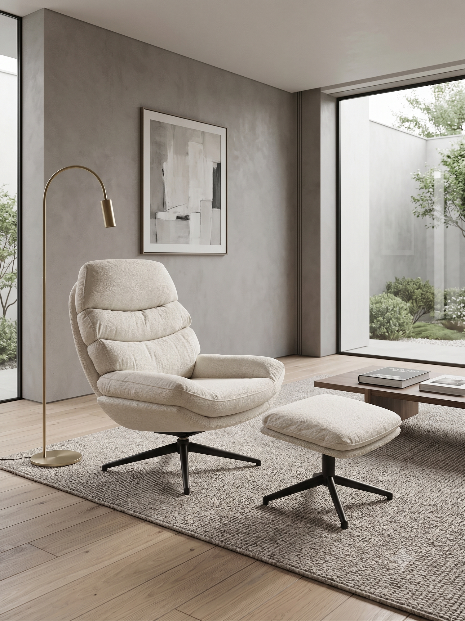 Fauteuil Relax + Repose Pieds RIALTO Craie Ø80xH105cm