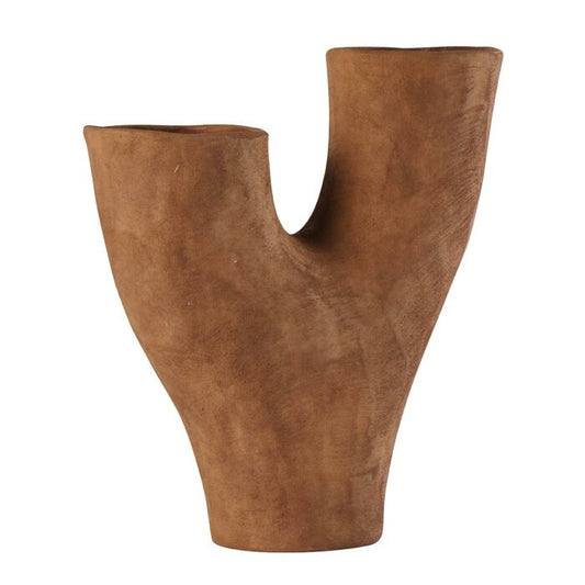 Vase en terre cuite 2 ouvertures coloris ocre 31x11.5xH34 cm