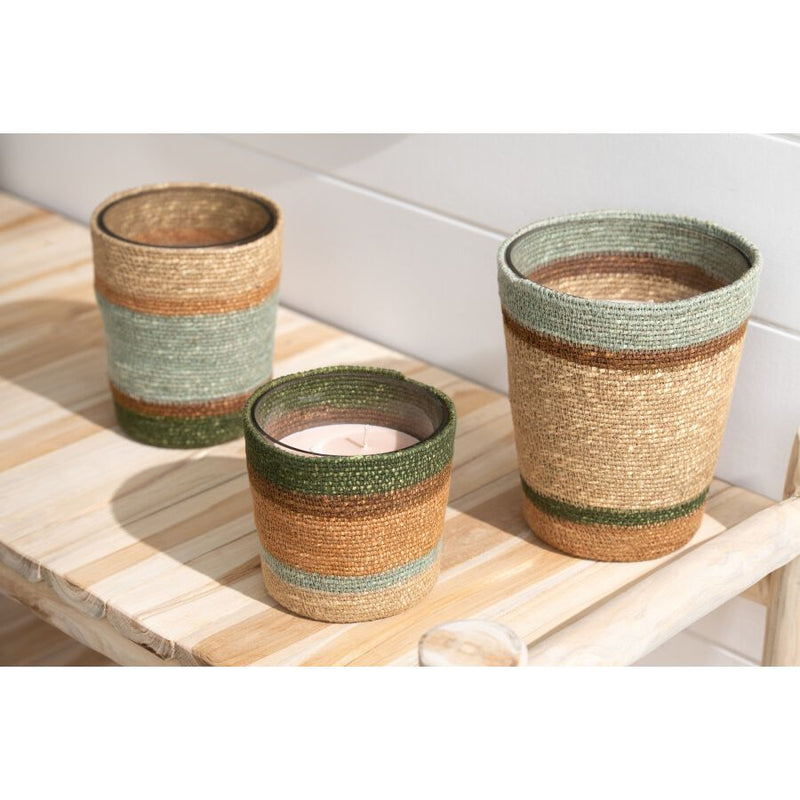 BOUGIE PARFUMEE BEIGE/BLEU 12x12x11.5cm