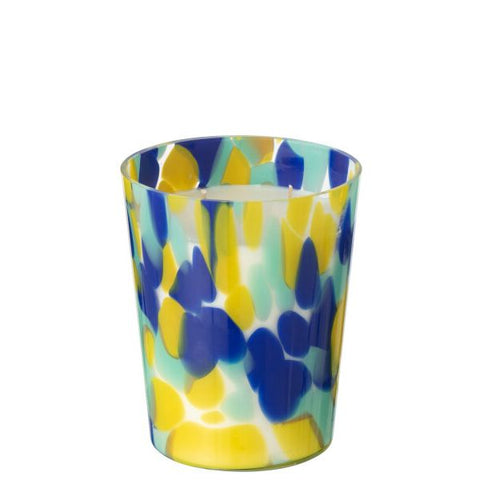 BOUGIE SENTEUR NOA BLEU/JAUNE (15x15x17cm