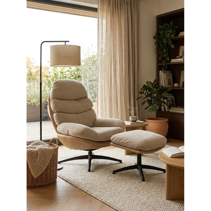 Fauteuil Relax + Repose Pieds RIALTO Beige Ø80xH105cm