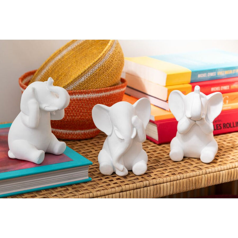 ELEPHANT VOIR/ENT/TAIR BLANC 10.5x8x13cm