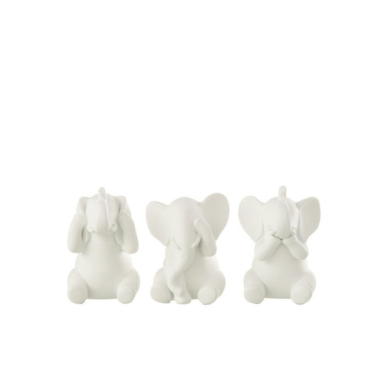 ELEPHANT VOIR/ENT/TAIR BLANC 10.5x8x13cm