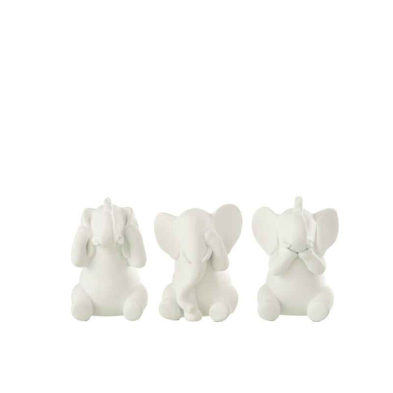 ELEPHANT VOIR/ENT/TAIR BLANC 10.5x8x13cm