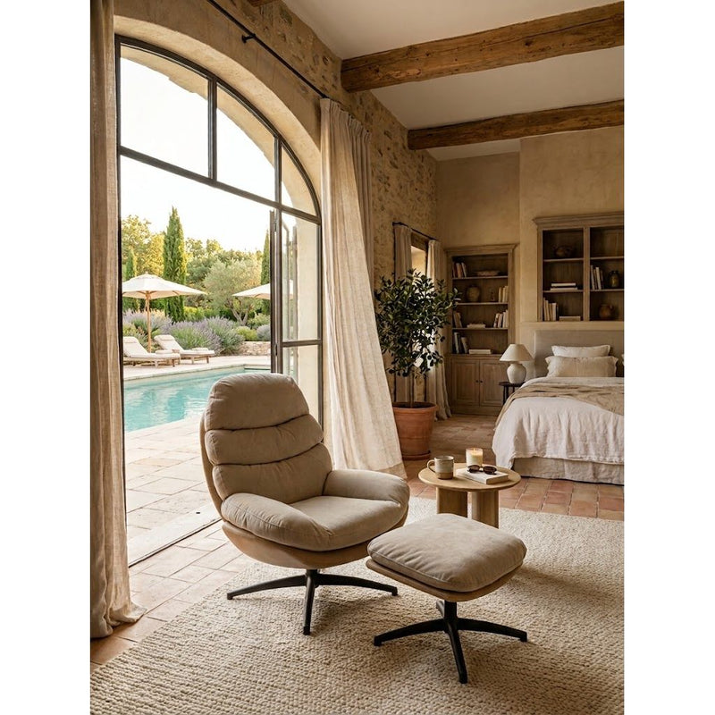 Fauteuil Relax + Repose Pieds RIALTO Beige Ø80xH105cm