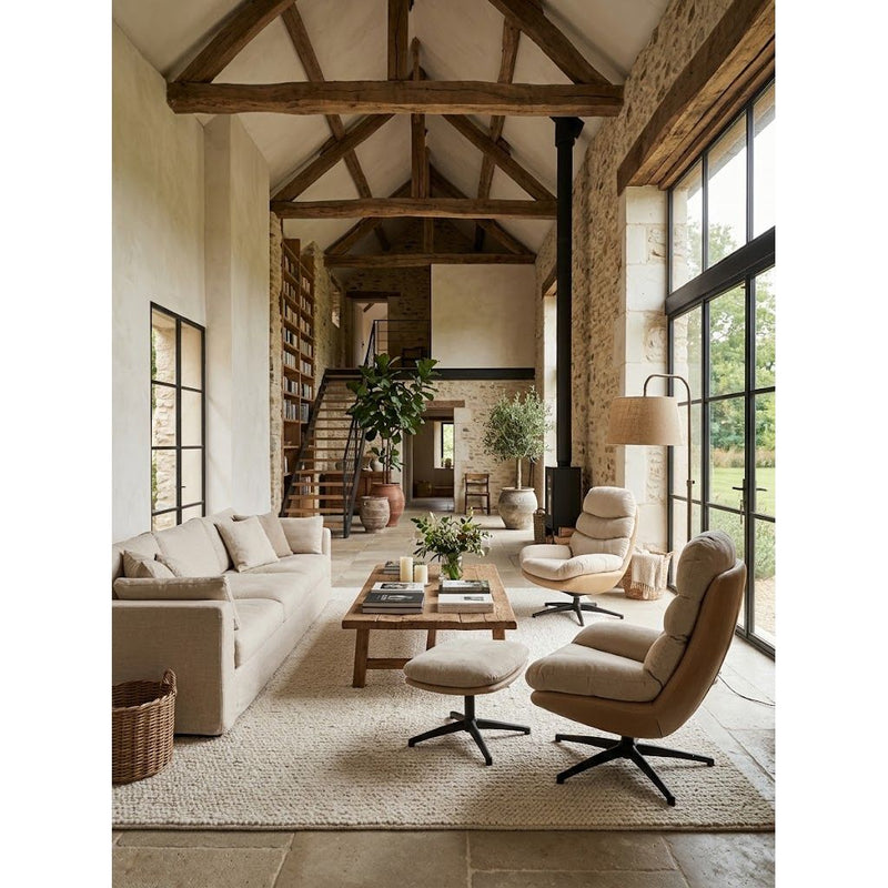 Fauteuil Relax + Repose Pieds RIALTO Beige Ø80xH105cm