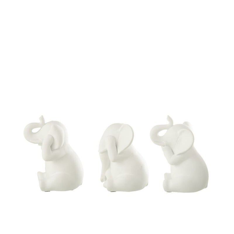 ELEPHANT VOIR/ENT/TAIR BLANC 10.5x8x13cm