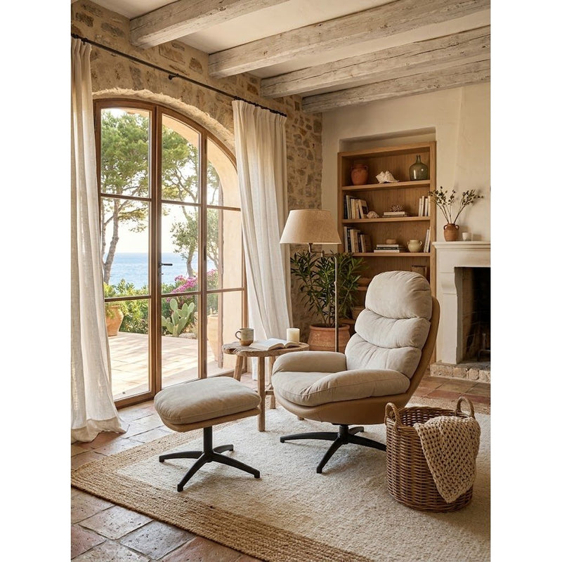 Fauteuil Relax + Repose Pieds RIALTO Beige Ø80xH105cm