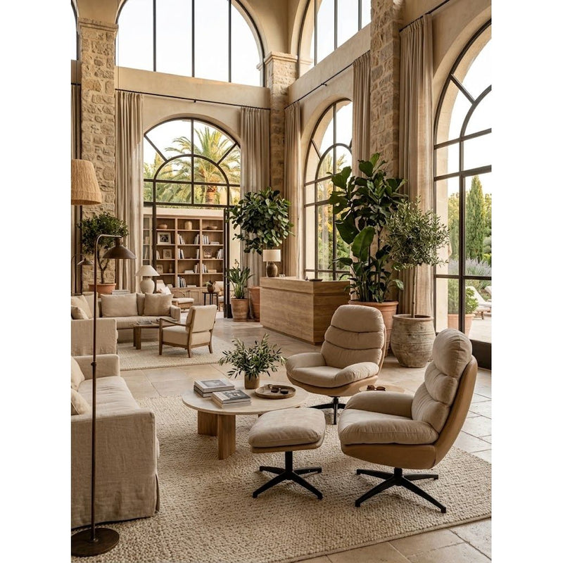 Fauteuil Relax + Repose Pieds RIALTO Beige Ø80xH105cm