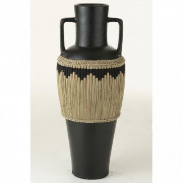 Vase Motif + Anse Ter/Herbe Noir/Nat Ø43xH100 cm