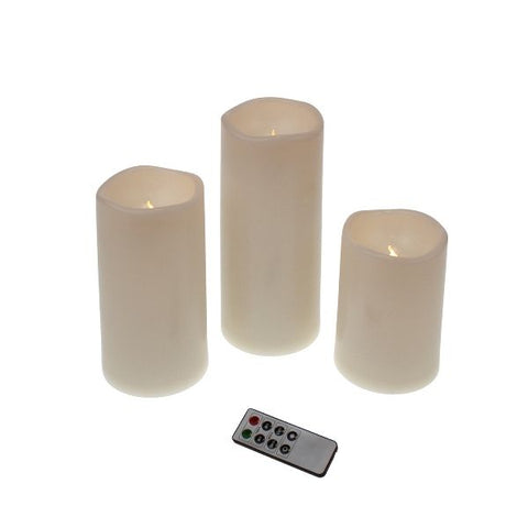 Set de 3 bougies d'extérieur blanc +  télécommande