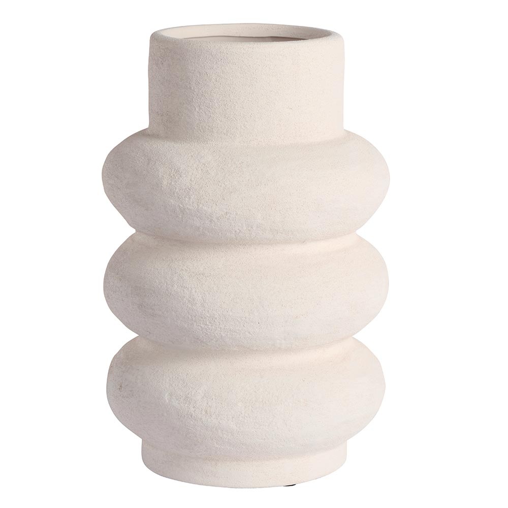 Vase en grès blanc cylindrique 3 boudins Ø19xH30 cm