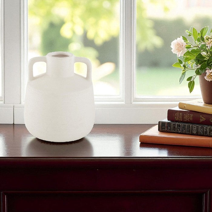 Vase en terre cuite blanche 2 anses Ø15,5xH20,5 cm