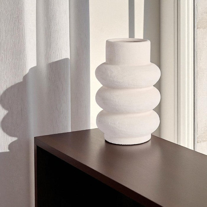 Vase en grès coloris sable cylindrique 3 boudins Ø19xH30 cm