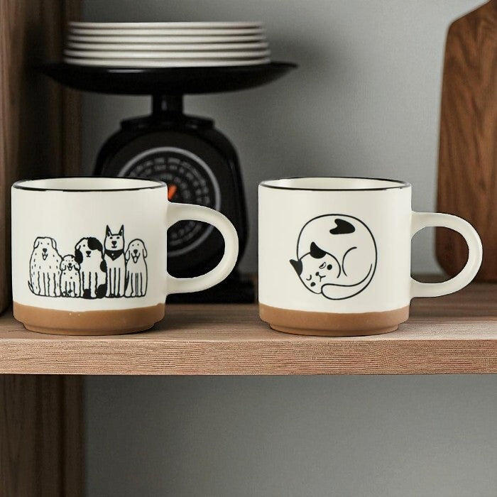 Set 2 Mugs Chien/Chat Ø9.3xH7.7 cm