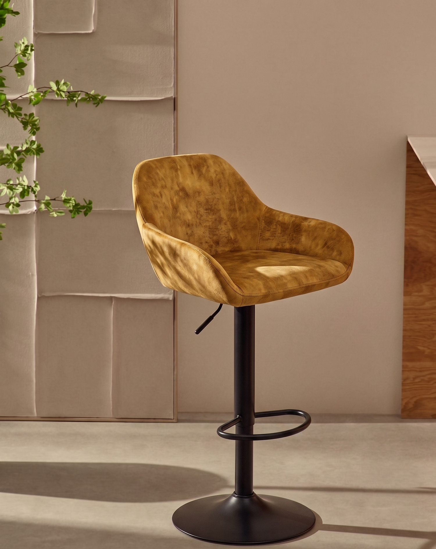 Tabouret de bar SOMAN velours Moutarde 51x51xH107cm