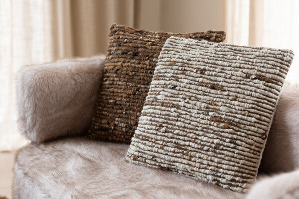 COUSSIN TISSÉ LAINE ECRU/MARRON 45x45cm