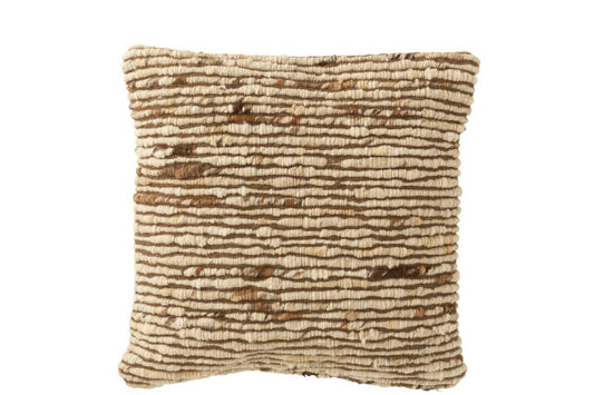 COUSSIN TISSÉ LAINE ECRU/MARRON 45x45cm