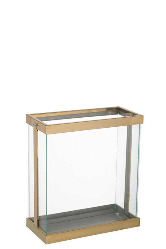 LANTERNE CARRE ACIER/VER OR 32x15xH35.5 cm