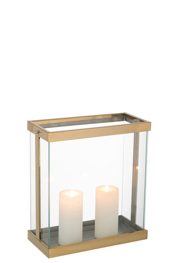 LANTERNE CARRE ACIER/VER OR 32x15xH35.5 cm