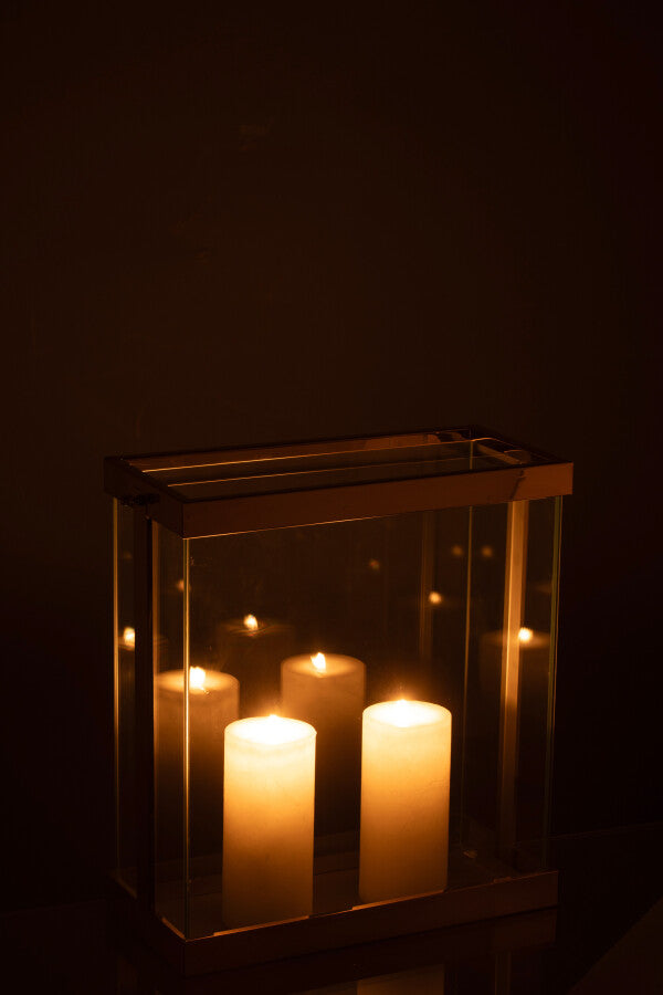 LANTERNE CARRE ACIER/VER OR 32x15xH35.5 cm