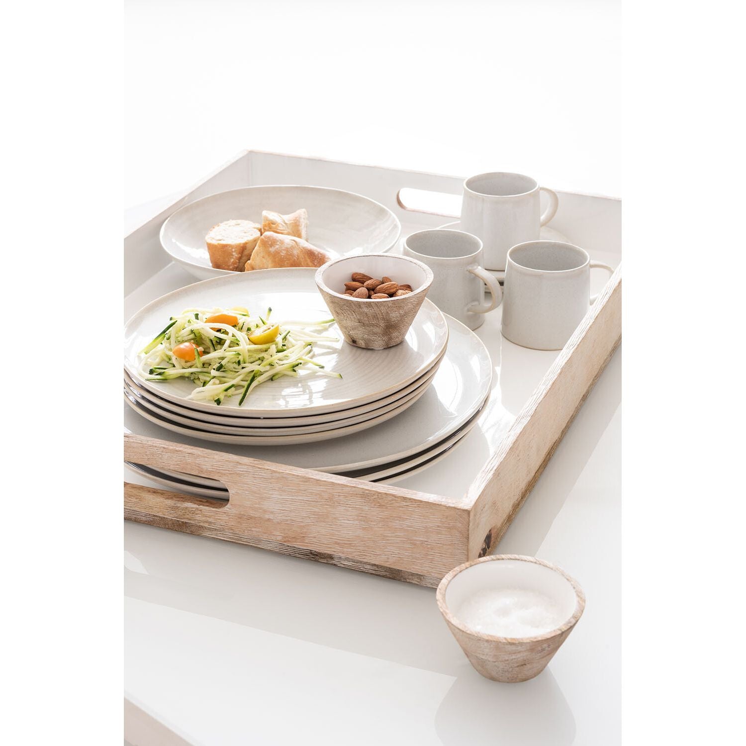Plateau Bois de Manguier Blanc 66x50xH8 cm
