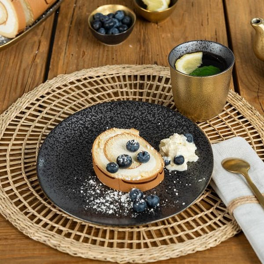 Assiette à dessert Ceylon, noir/or, porcelaine,D 20cm