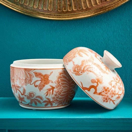Pot à Couvercle Papillon Orange/Blanc 19x18xH20 cm