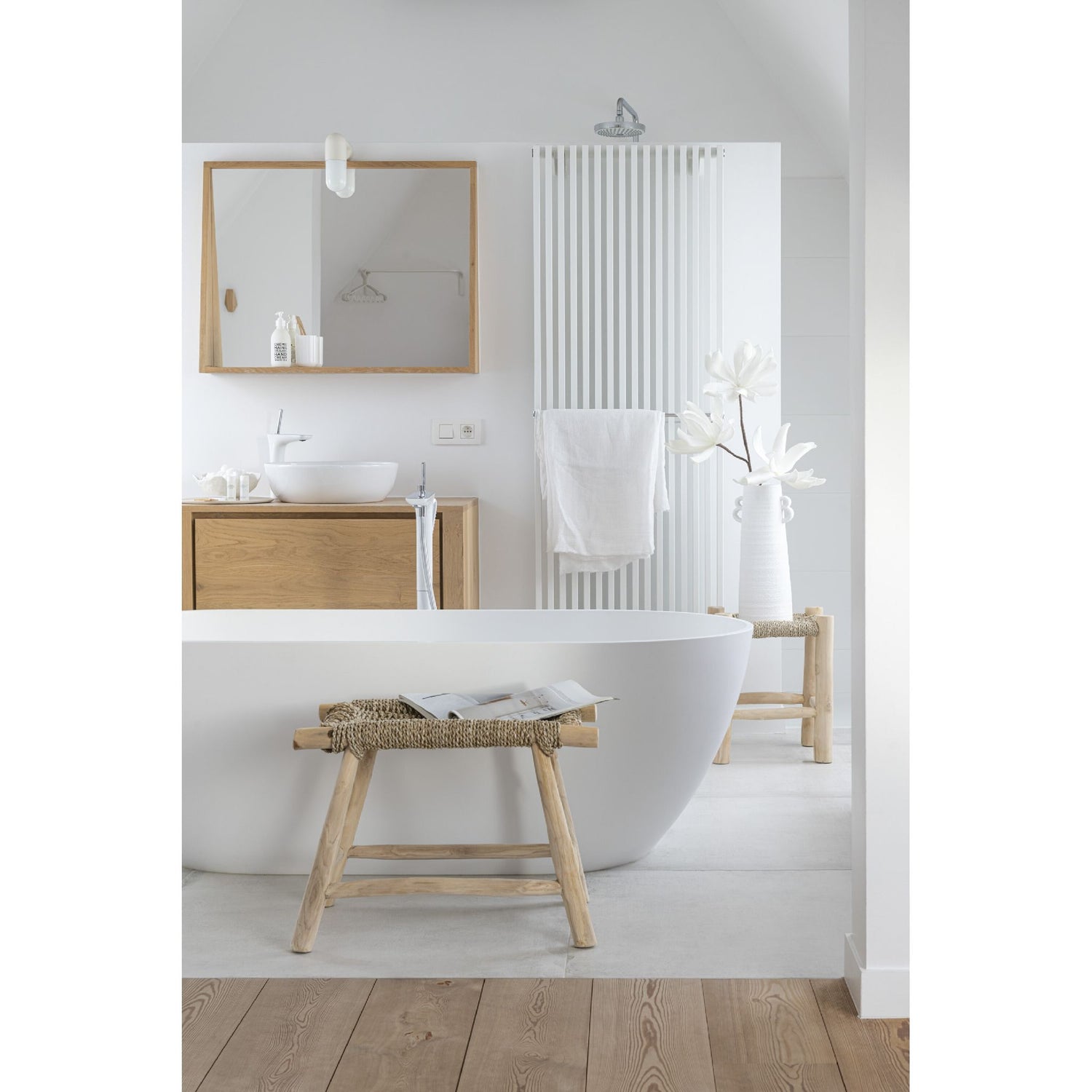FLEUR FEUILLE 3 TETES EVA BLANC 30x30x91cm