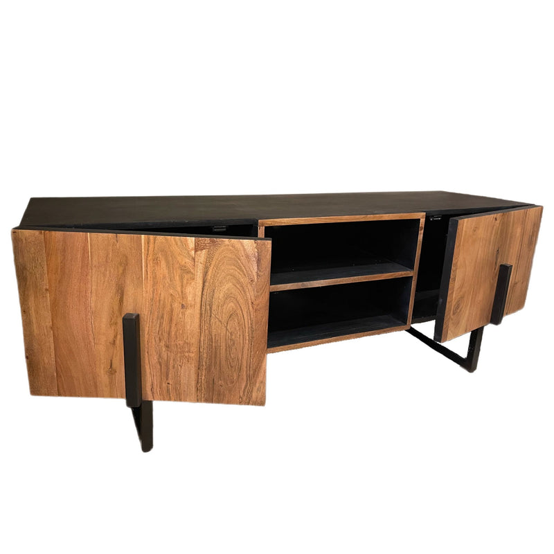 Meuble TV MOLENA 2 portes 2 étagères 140x40 H68cm