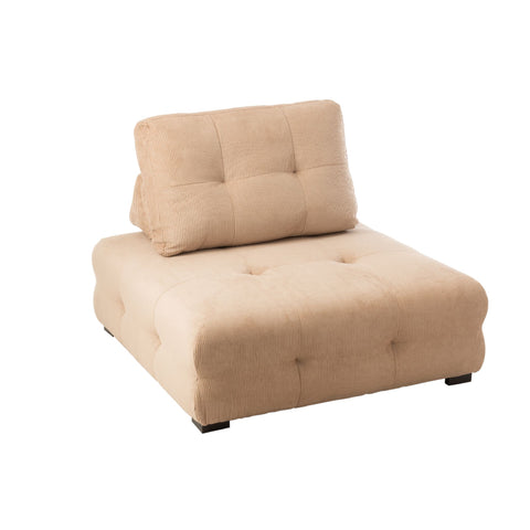 Fauteuil 1PL Pouf Velours Cotelé Beige 117x117xH95 cm