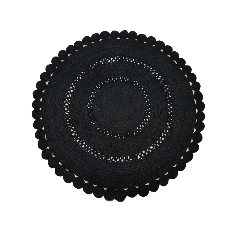 Tapis JUTE ROND Flower Noir Ajouré D250cm